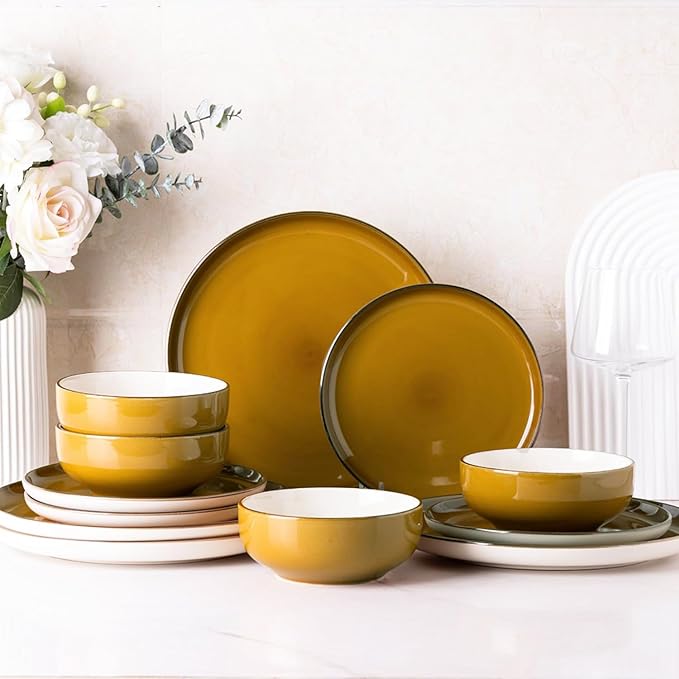 GBHOME Ceramic Dinnerware Sets, 18 Pieces Stoneware Dinnerware Set, Plates and Bowls Sets, Dishwasher & Microwave Safe,Dishes Set | Service for 6