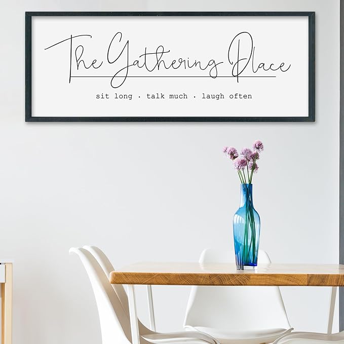 SRSZHIYUE The Gathering Place Sign Wall Decor Art 32"×12" for Large Kitchen Dining Room Wood Framed Wall Hanging (Black)