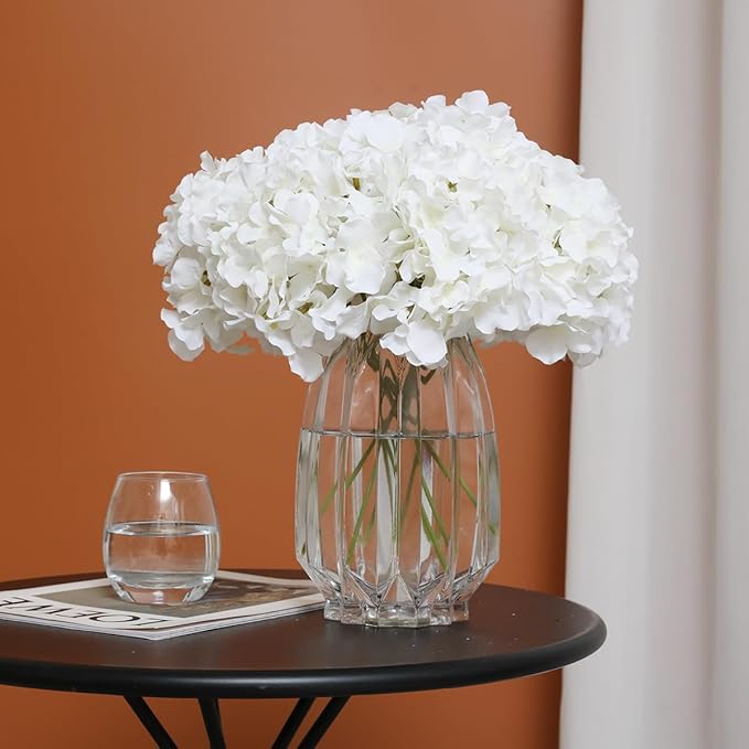 Tifuly Hydrangea Artificial Flowers -12 pcs Realistic Fake Hydrangea Silk Flowers with Stems Faux Hydrangea Flowers Heads for Office Home Party Wedding Centerpiece DIY Floral Decor (White)