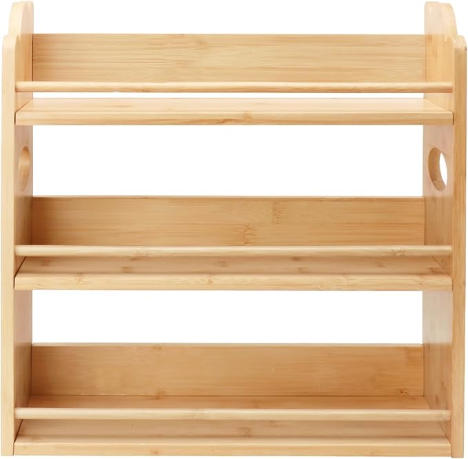 3 Tier Bamboo Spice Rack, Spice Rack Organizer, Seasoning Jars Rack Shelf Spice Organizer for Kitchen Counter or Wall Mounting, Bamboo Spice Storage Holder with handles Easy to Move