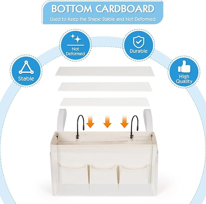 Bedside Storage Caddy/Bedside Hanging Storage Bag for Headboards Bunk Beds Dorm Rooms Book Phone Magazine Holder (New White)