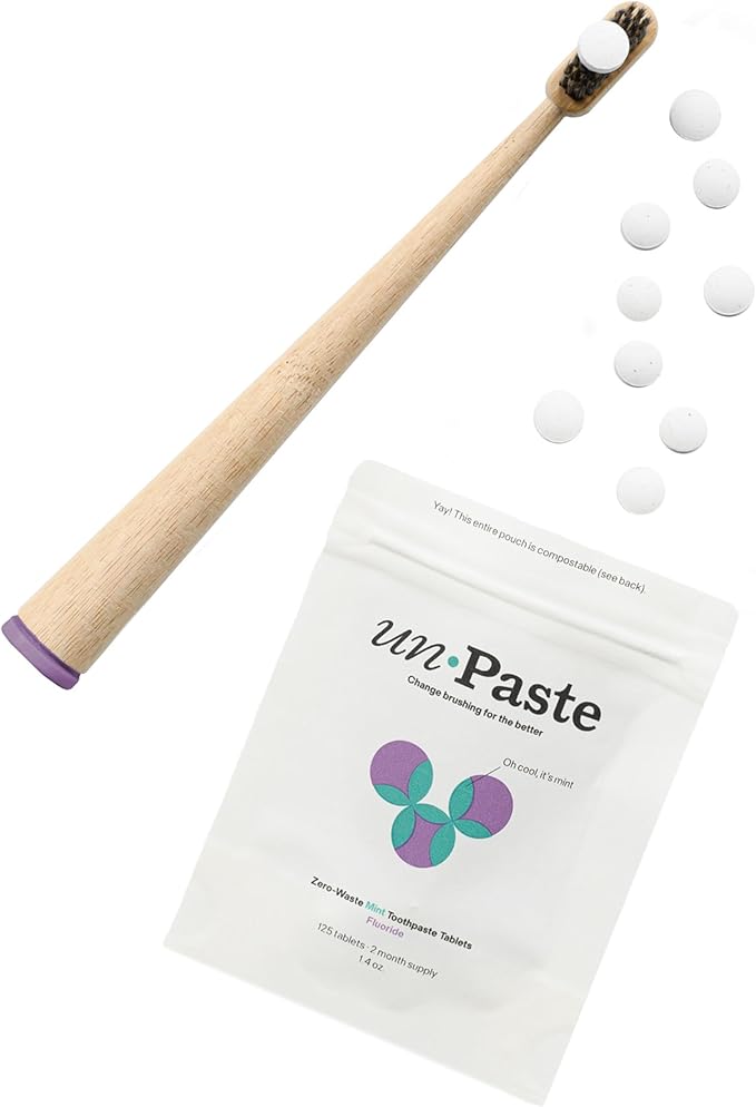 New Formula, Unpaste Toothpaste Tablets, Fluoride Mint, Xylitol Free, Vegan, Plastic Free, Travel-Friendly, Resealable Packet, 125ct, 2 Month Supply