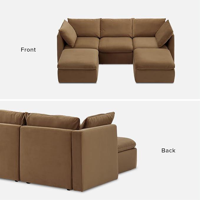 mopio Oversized Modular Sectional Sofa with Fully Removable Covers and Storage, Convertible U, L-Shaped and Sleeper Sectional, Modern Couches with Ottoman Chaise (Hazelnut Velvet, 5 Seats, U)