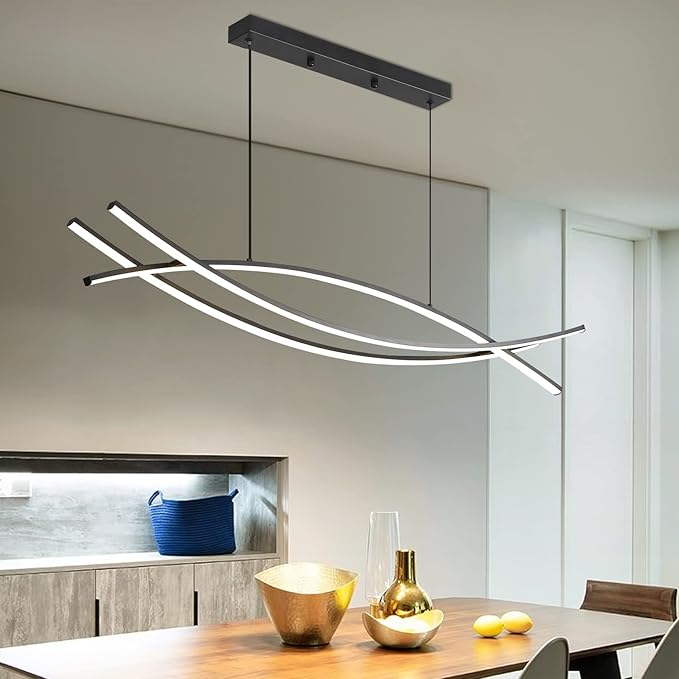 Pendant Light, Linear Pendant Light LED Dimmable Hanging Light Fixture, LED Modern Curved Chandelier, Chandeliers for Dining Room