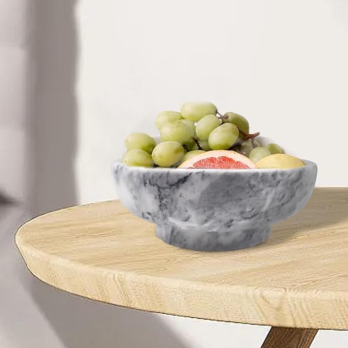 Natural White Marble Bowl with Grey Veins Large Decorative Bowl for Home Decor,Entryway, Fruit Display, Key Holder, Centerpiece (10.2" Diameter)