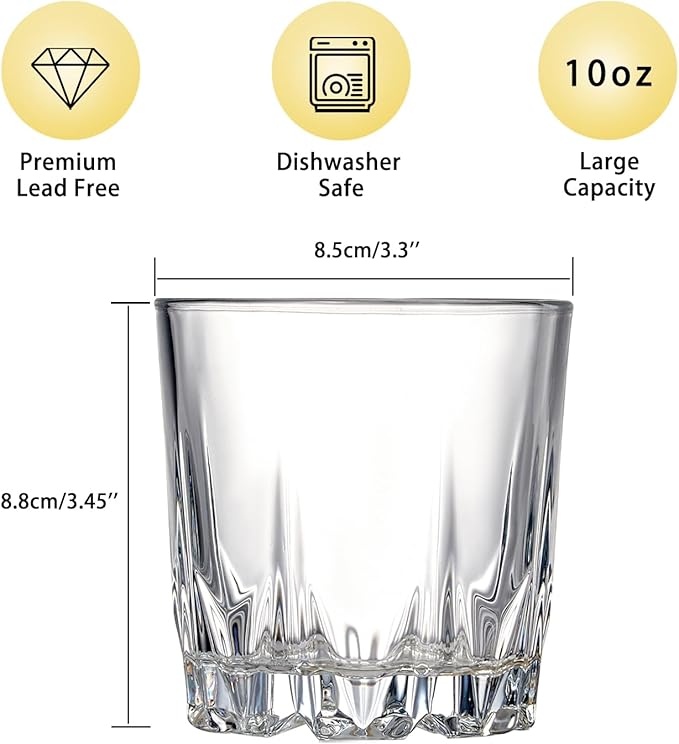 Whiskey Glasses Set of 4,Lead-Free Crystal Old Fashioned Glass,Scotch Glass Tumblers for Drinking Bourbon,Cognac,Irish Whisky,Whisky Glass Gift Set for Men,Dad,Brother-10oz