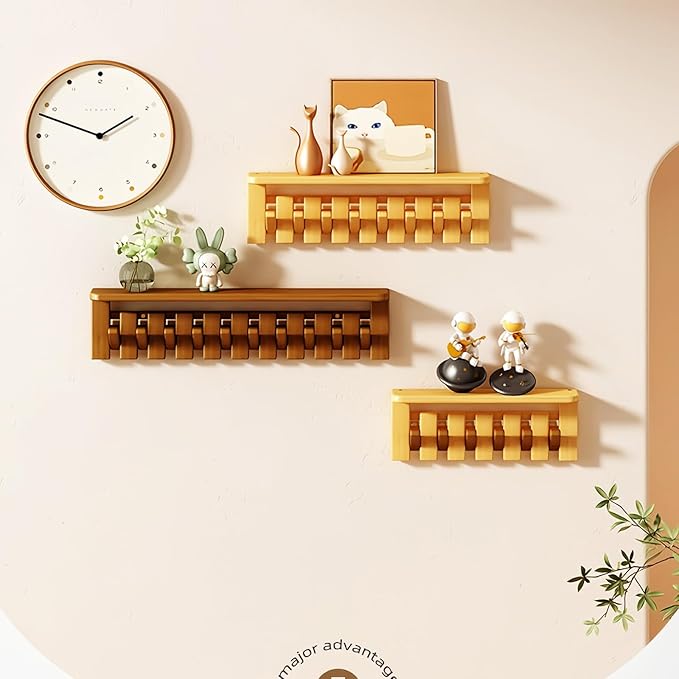 Wall Mounted Piano Key Hanger | Flip Style Hook | Entrance Wall Art Hook, Made of Oak Wood (3 Times Painted, 4 Times Polished) (Tray Walnut, 4Hooks)