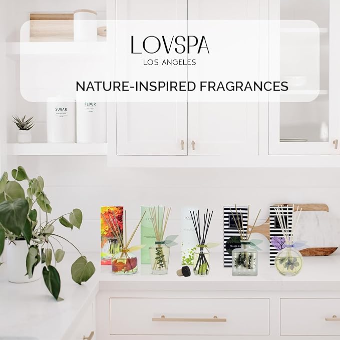 LOVSPA Reed Diffuser Set, Amber Romance Scented Oil Diffuser with Sticks, Home Fragrance Accessories for Bathroom Shelf Decor, Aroma Diffusers for Home or Office Fall Decor, USA Made
