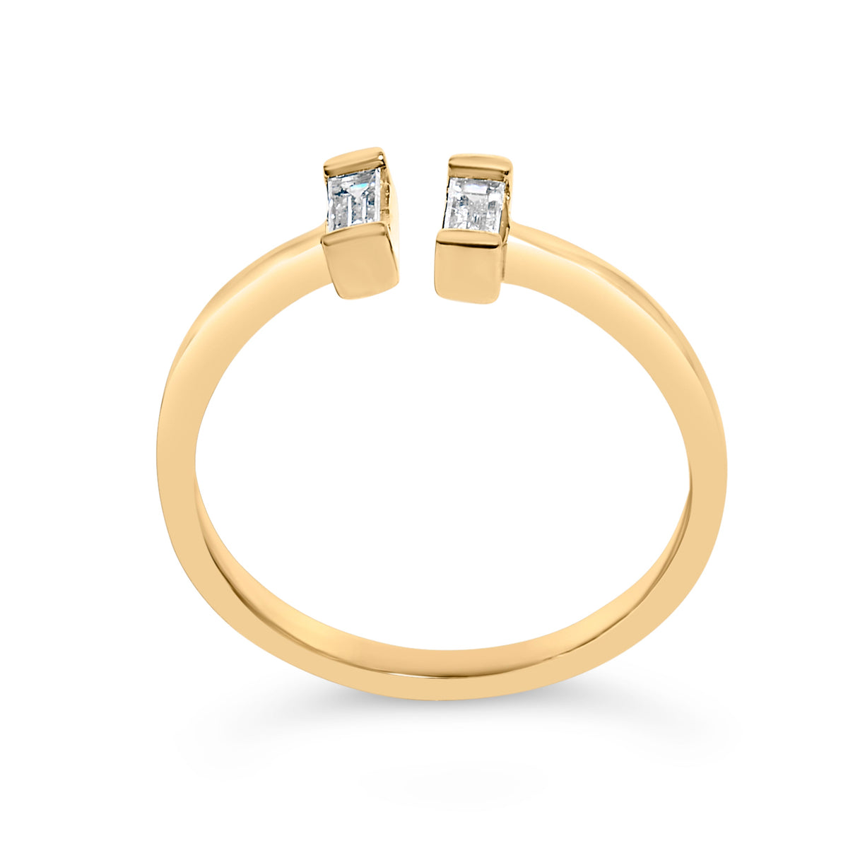 Bague à anneau ouvert en argent sterling plaqué or jaune 14 carats et diamants baguette 1/5 carat