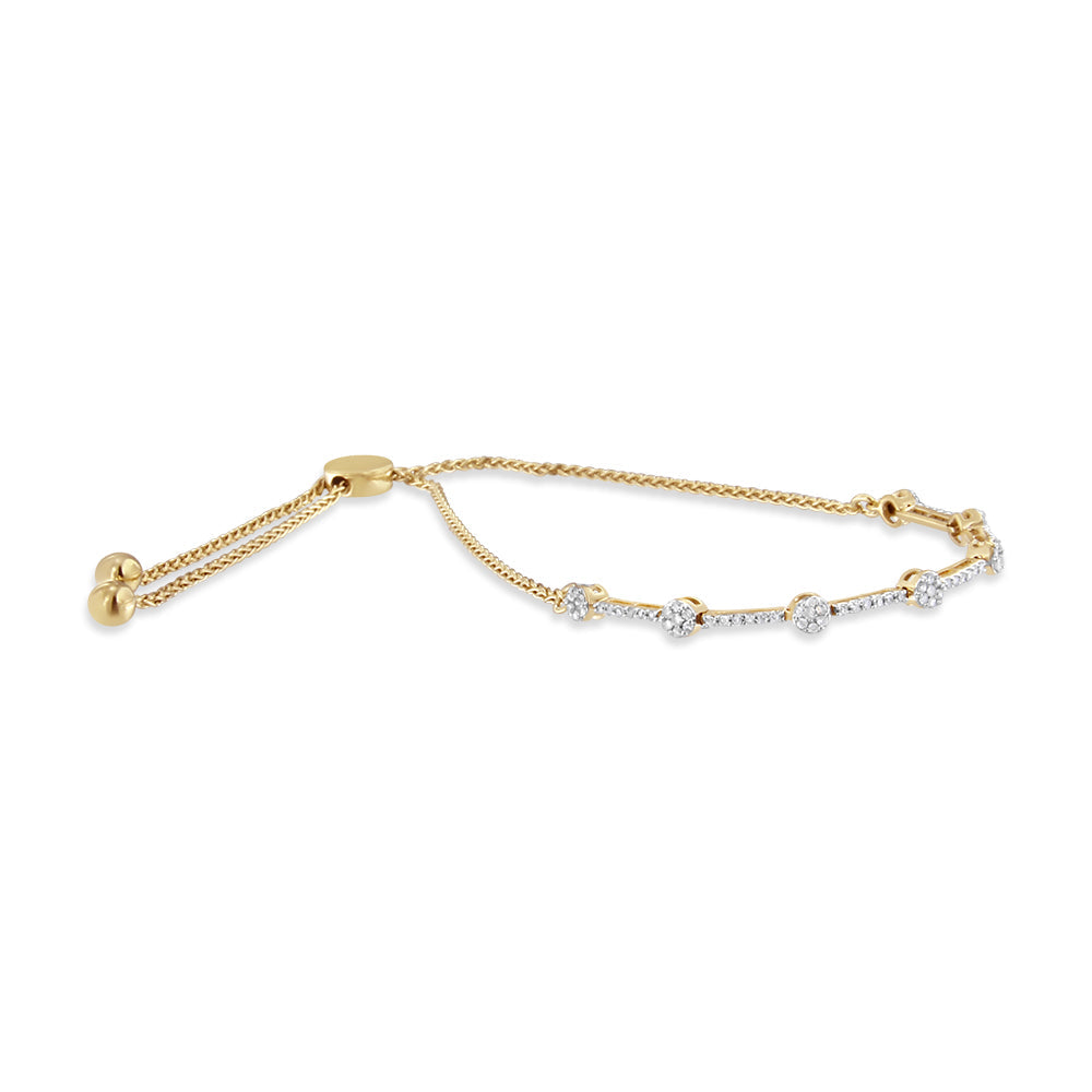 Bracelet bolo coulissant en argent sterling plaqué or 14K avec diamants 1/3 Cttw