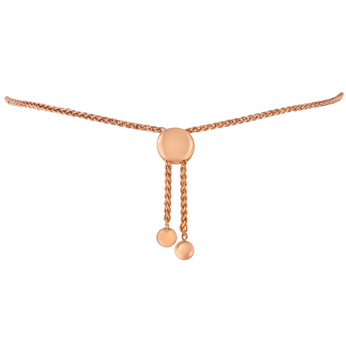 Bracelet bolo ajustable en or rose 10 carats sur argent sterling .925, maillons cœur avec diamants ronds 1/10 carat (couleur H-I, pureté I2-I3) - Ajustable de 6" à 9"