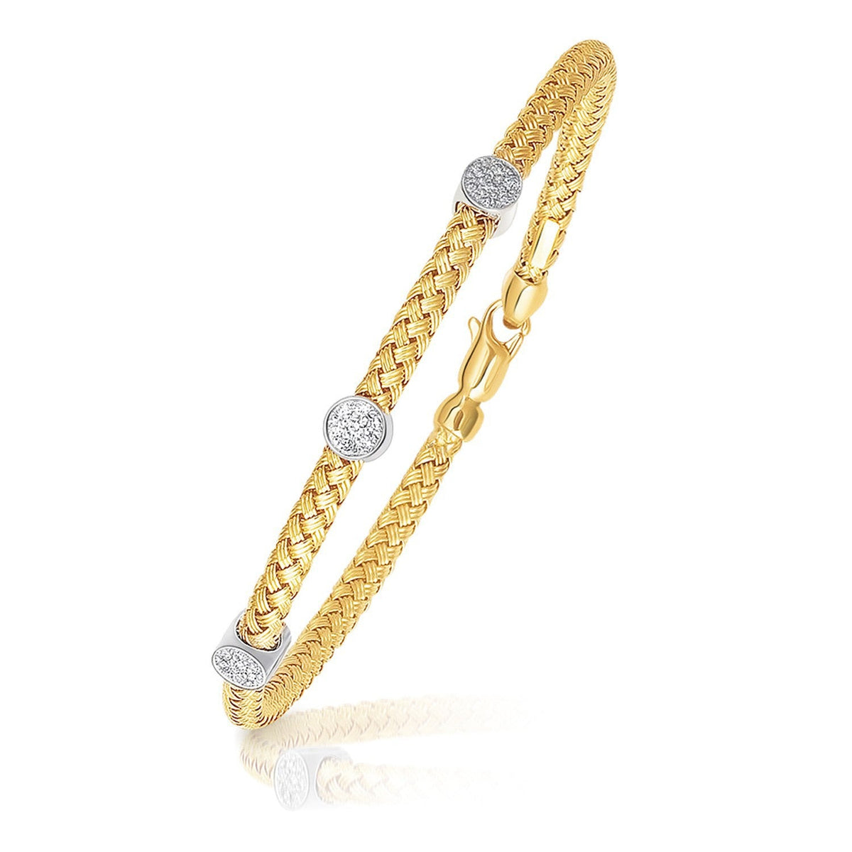 Bracelet à mailles panier en or deux tons 14 carats avec accents de diamants