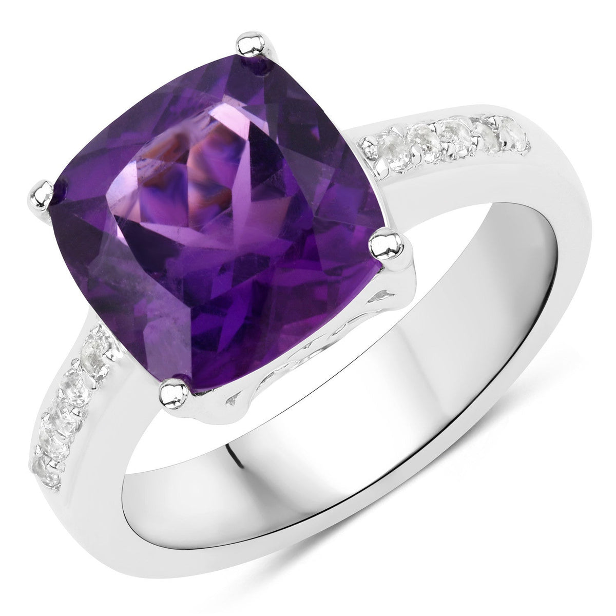 Bague en argent sterling 925 avec améthyste véritable et topaze blanche de 3,32 carats
