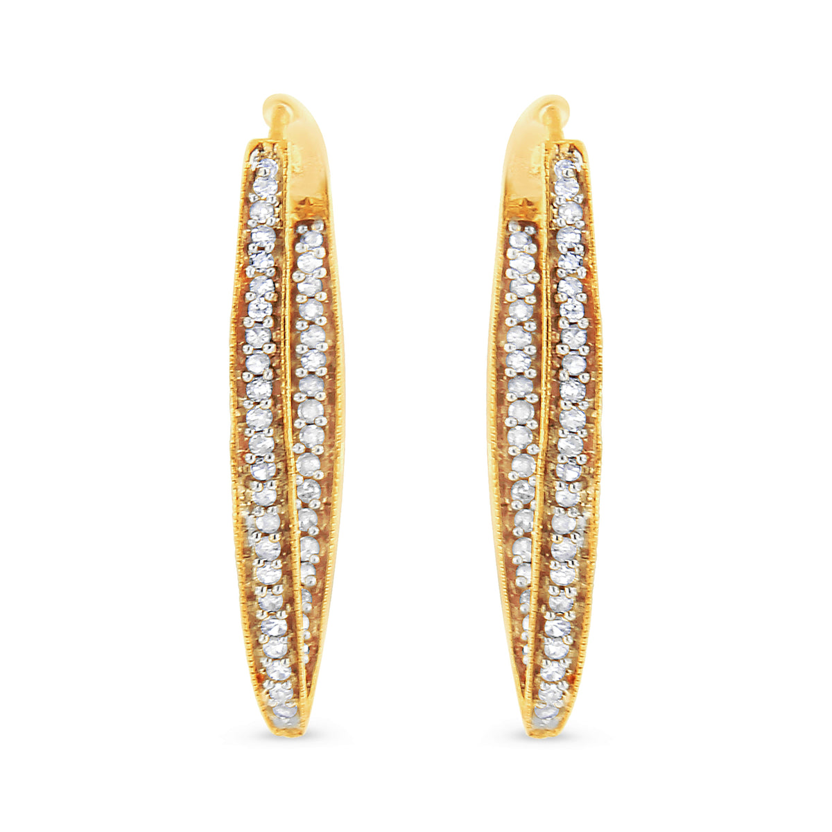 10K Yellow Gold 1/2 Cttw Round-Cut Diamond Modern Hoop Earrings (I-J Color, I2-I3 Clarity)