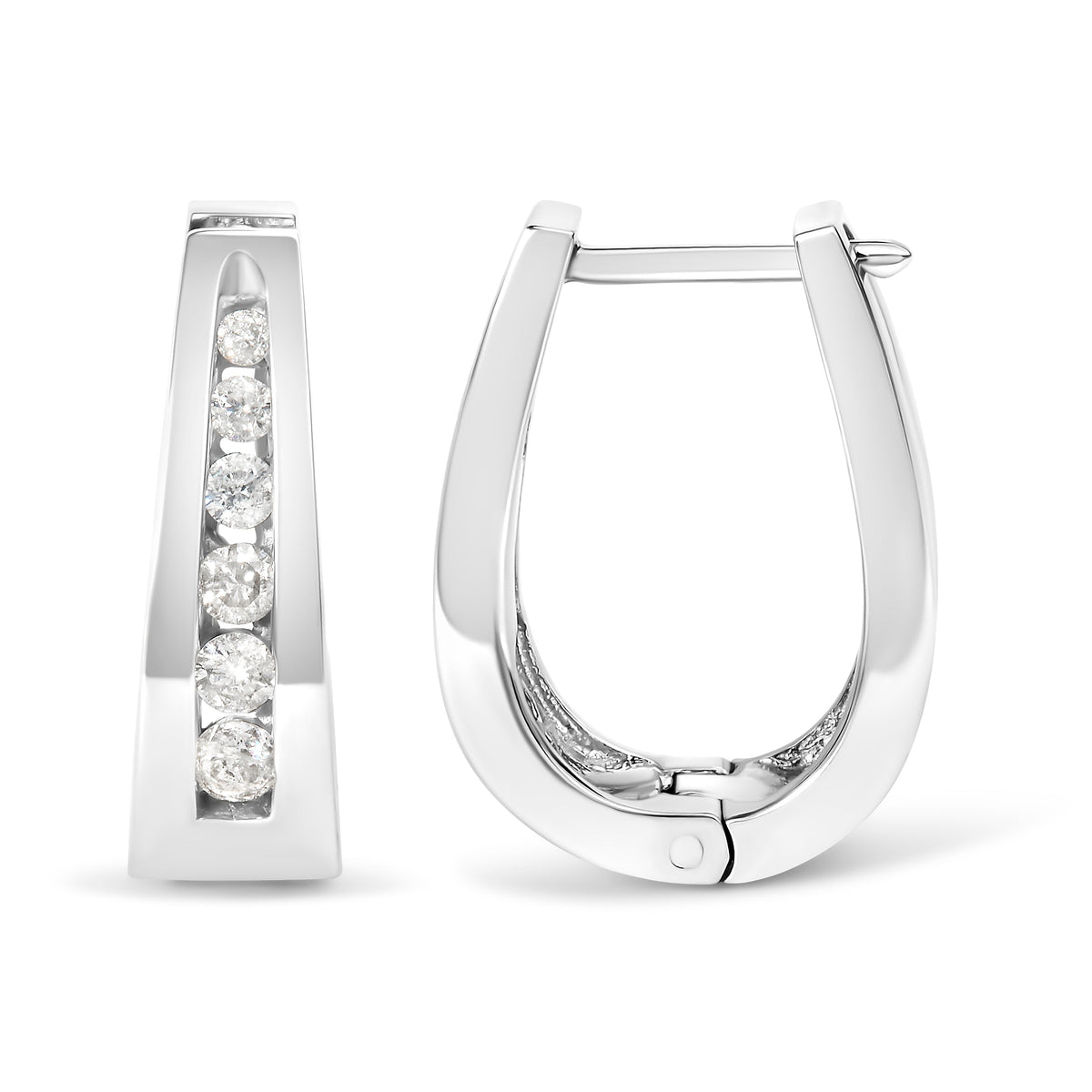 Créoles en or blanc 14 carats avec diamants ronds brillants sertis par canal 1/4 Cttw (couleur I-J, pureté I2-I3)