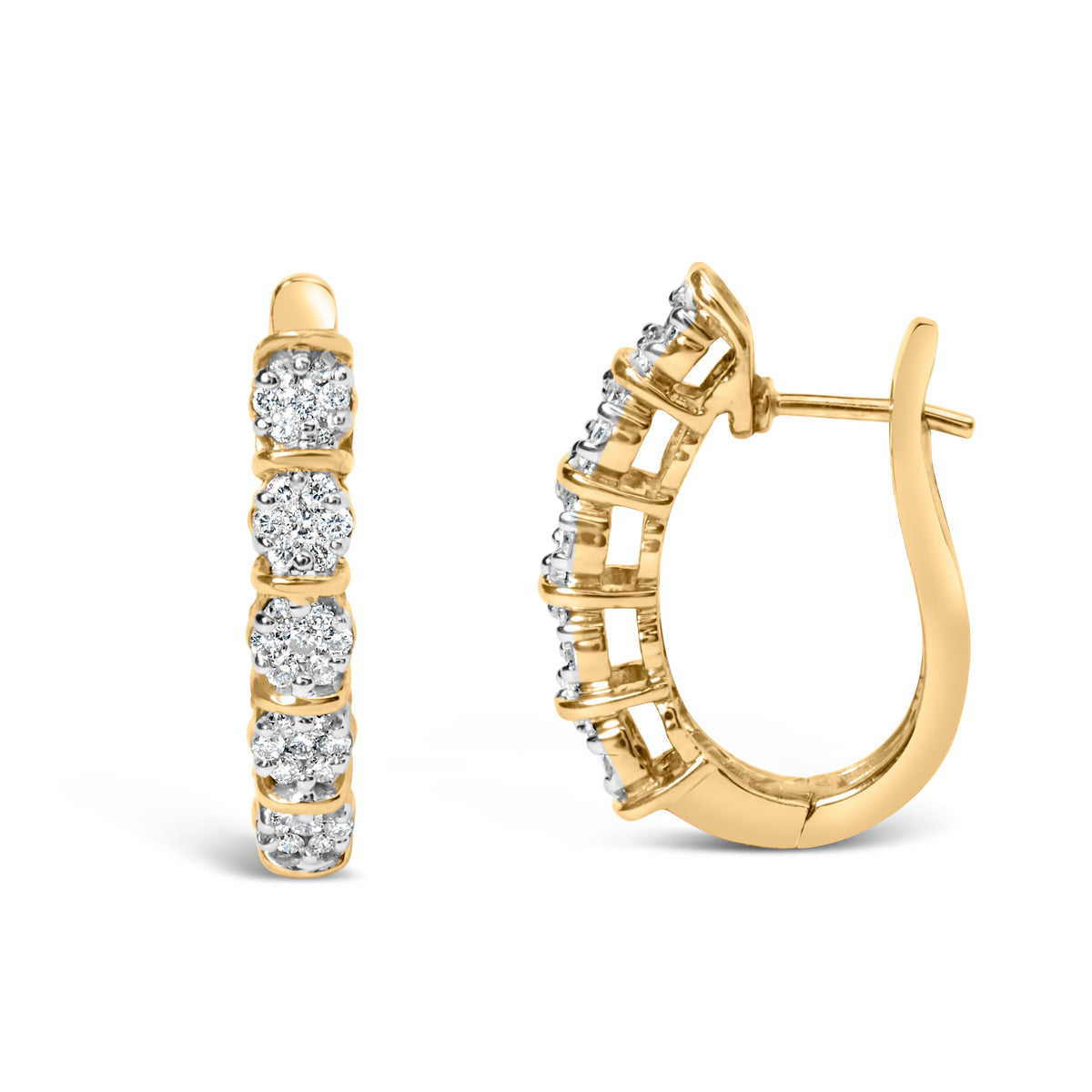 Boucles d'oreilles créoles en or jaune 14 carats avec grappe de diamants de 1/2 carat (couleur H-I, pureté SI2-I1)