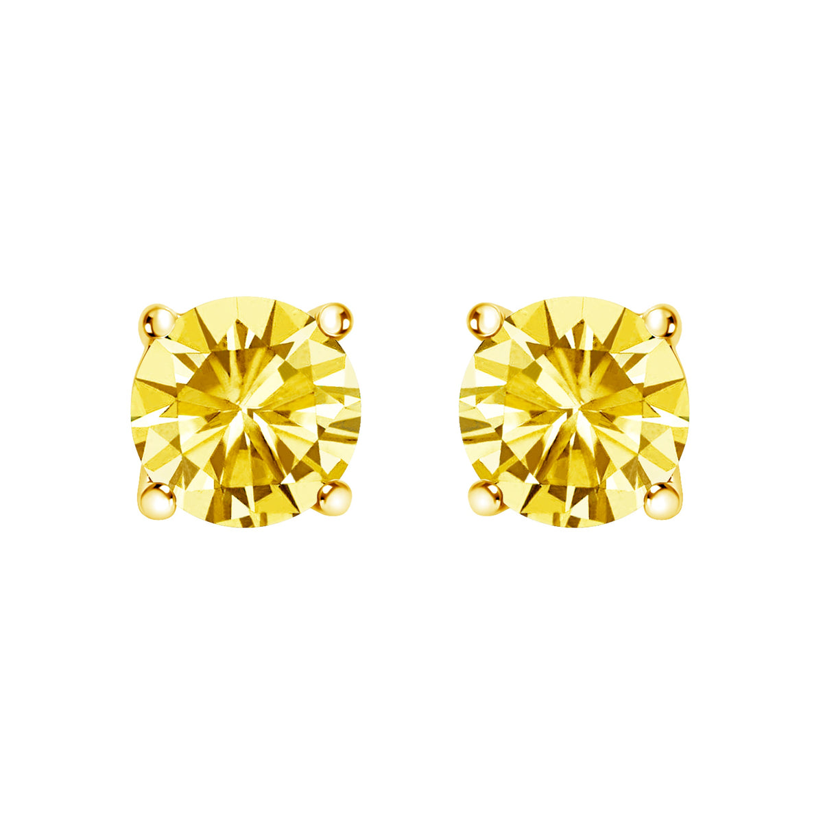 Puces d'oreilles solitaires en or blanc 14 carats avec diamants jaunes de laboratoire de 1,0 carat total (couleur jaune, pureté VS2-SI1)