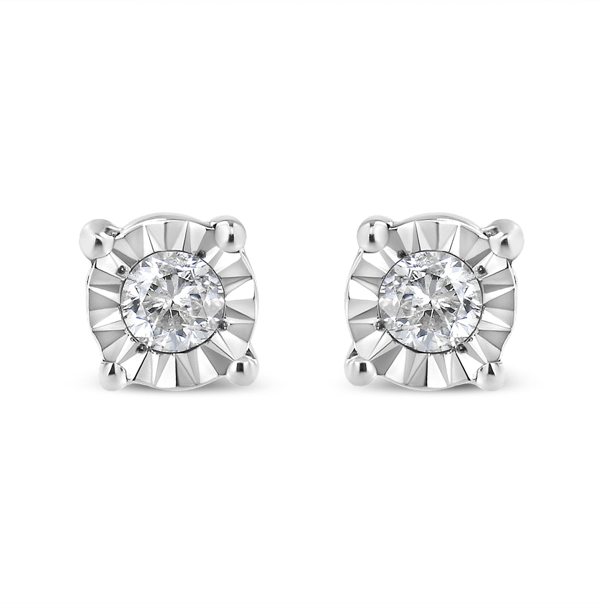 Clous d'oreilles en argent sterling 925 plaqué or jaune 10 carats avec diamants ronds brillants de 0,10 carat sertis miracle (couleur J-K, pureté I3)