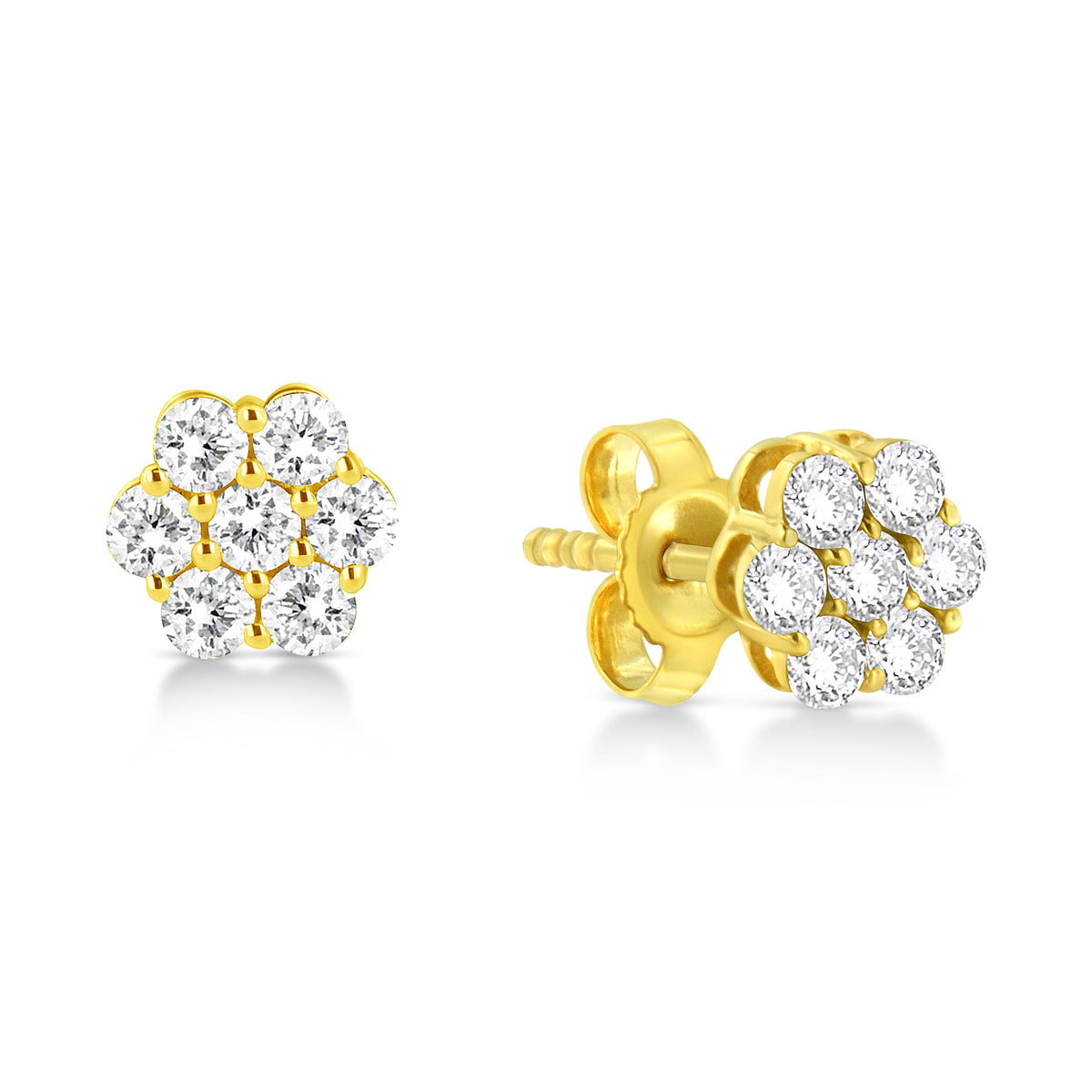 Clous d'oreilles en grappe florale de diamants taille brillant rond 0,5 carat total en or jaune 14 carats avec poussoirs (couleur J-K, pureté VS2-SI1)