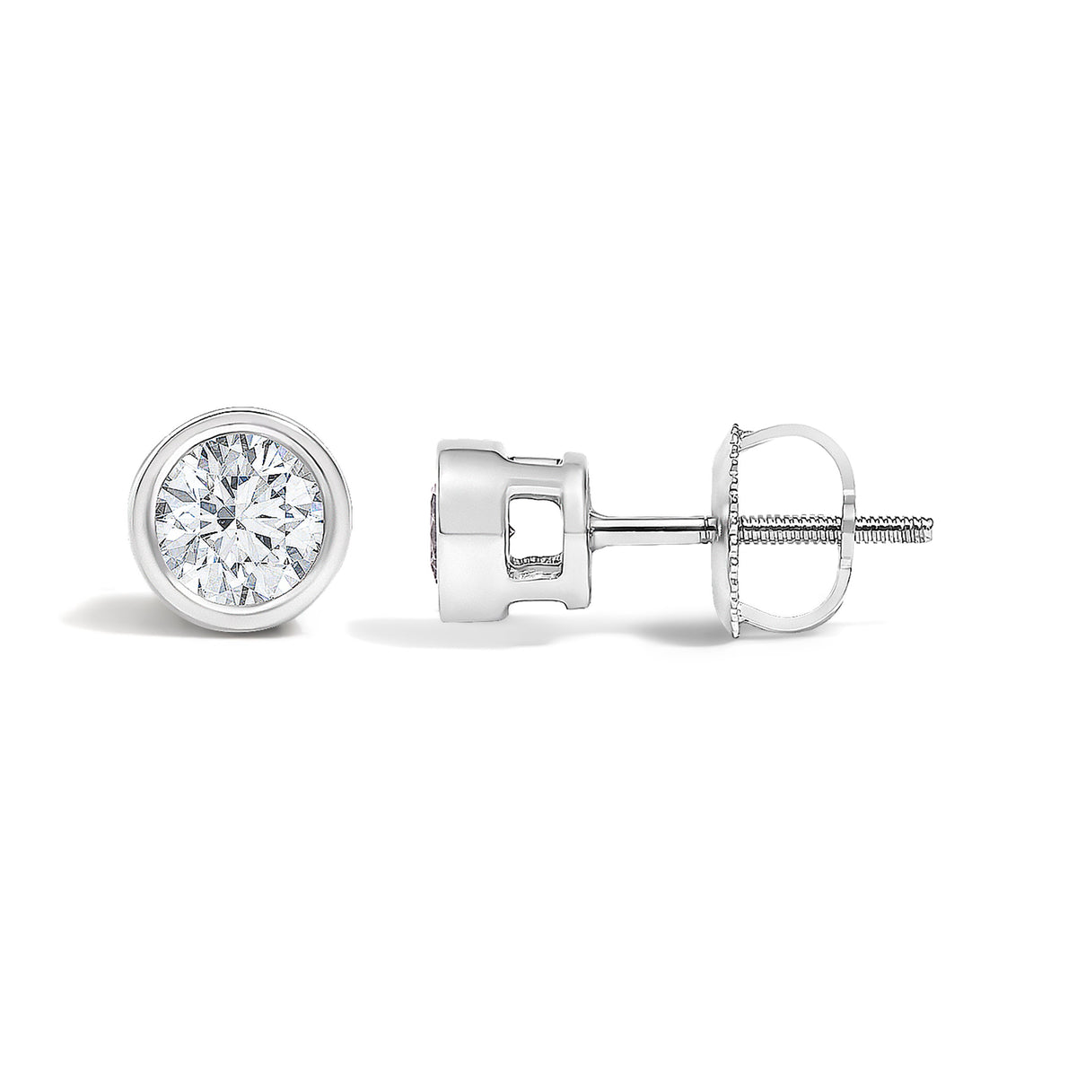 Boucles d'oreilles clous solitaires sertis clos en or blanc 14K et diamants de laboratoire 0,5 carat