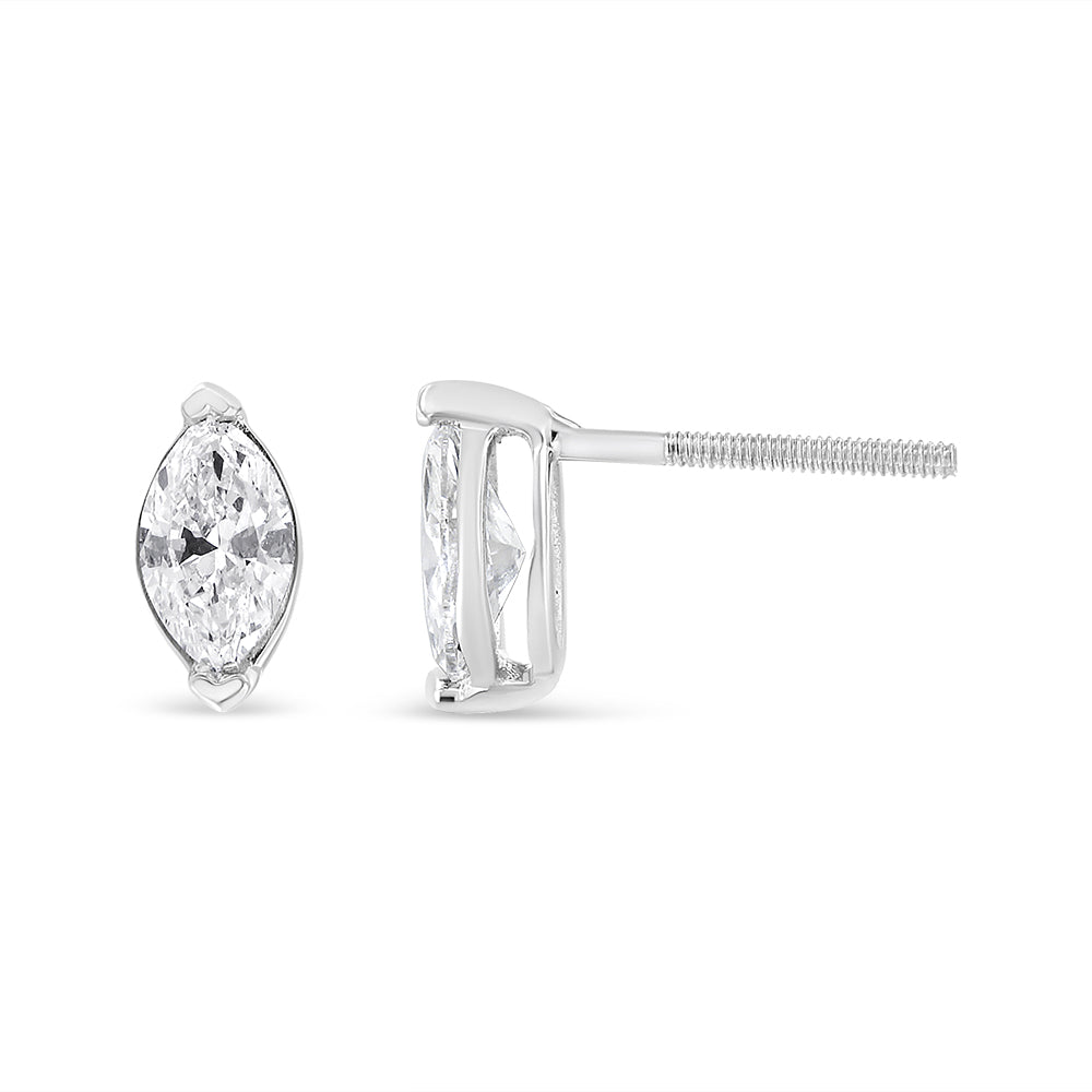 Clous d'oreilles solitaires en or blanc 14 carats avec diamants de laboratoire marquise de 0,80 carat.