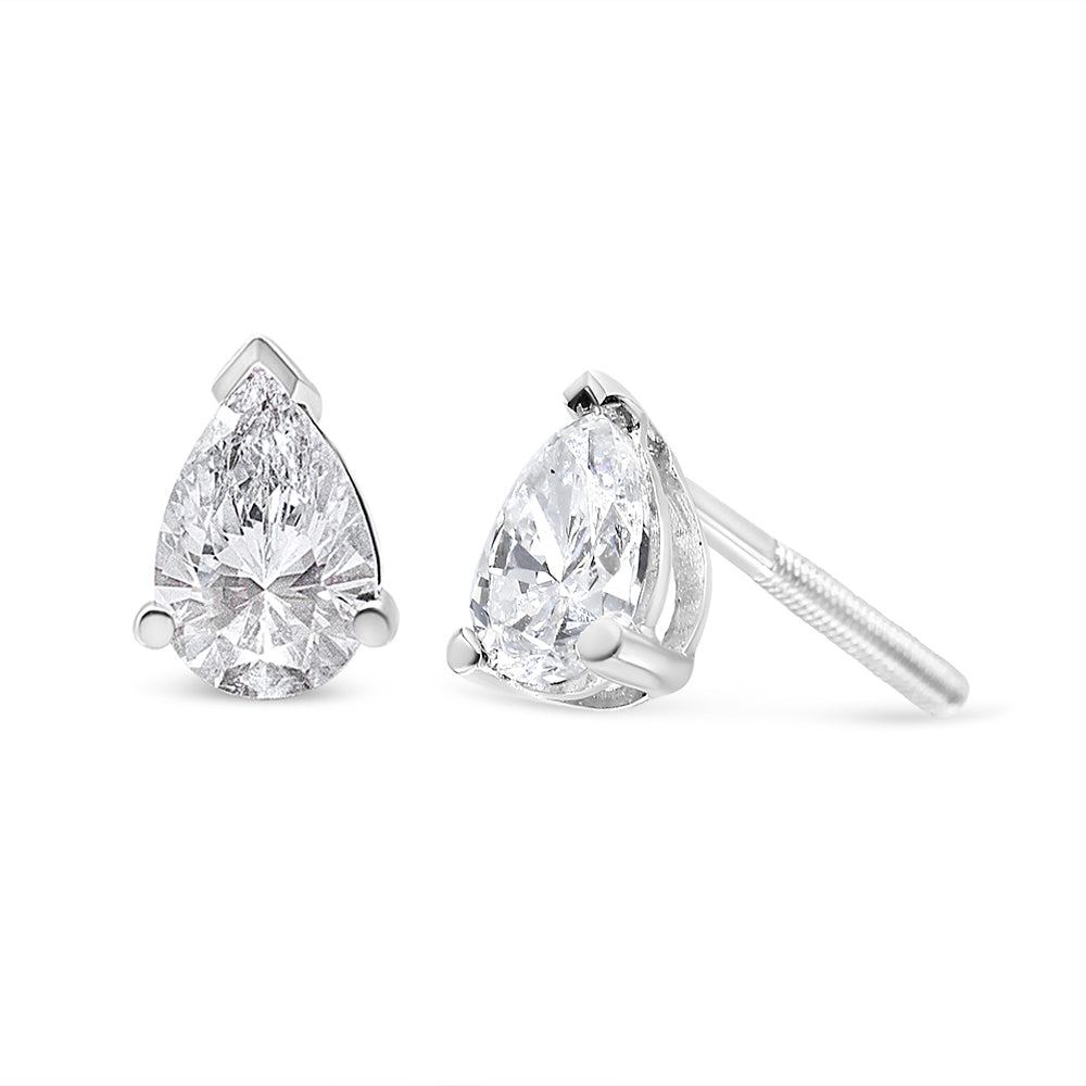 Puces d'oreilles solitaires en forme de poire avec diamants de laboratoire 1/2 carat au total en or blanc 14 carats (couleur F-G, pureté VS2-SI1)