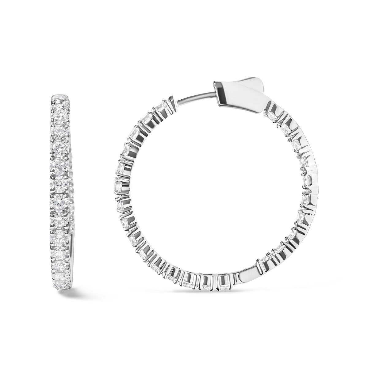 Créoles intérieures/extérieures en or blanc 14 carats avec diamants de laboratoire 5,00 carats (couleur F-G, pureté VS1-VS2)