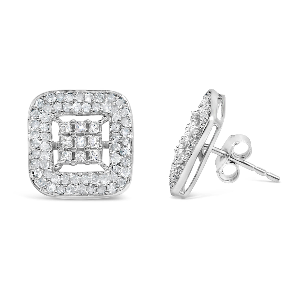 10K White Gold 1.00 Cttw Diamond Composite and Halo Stud Earrings (I-J Color, I1-I2 Clarity)