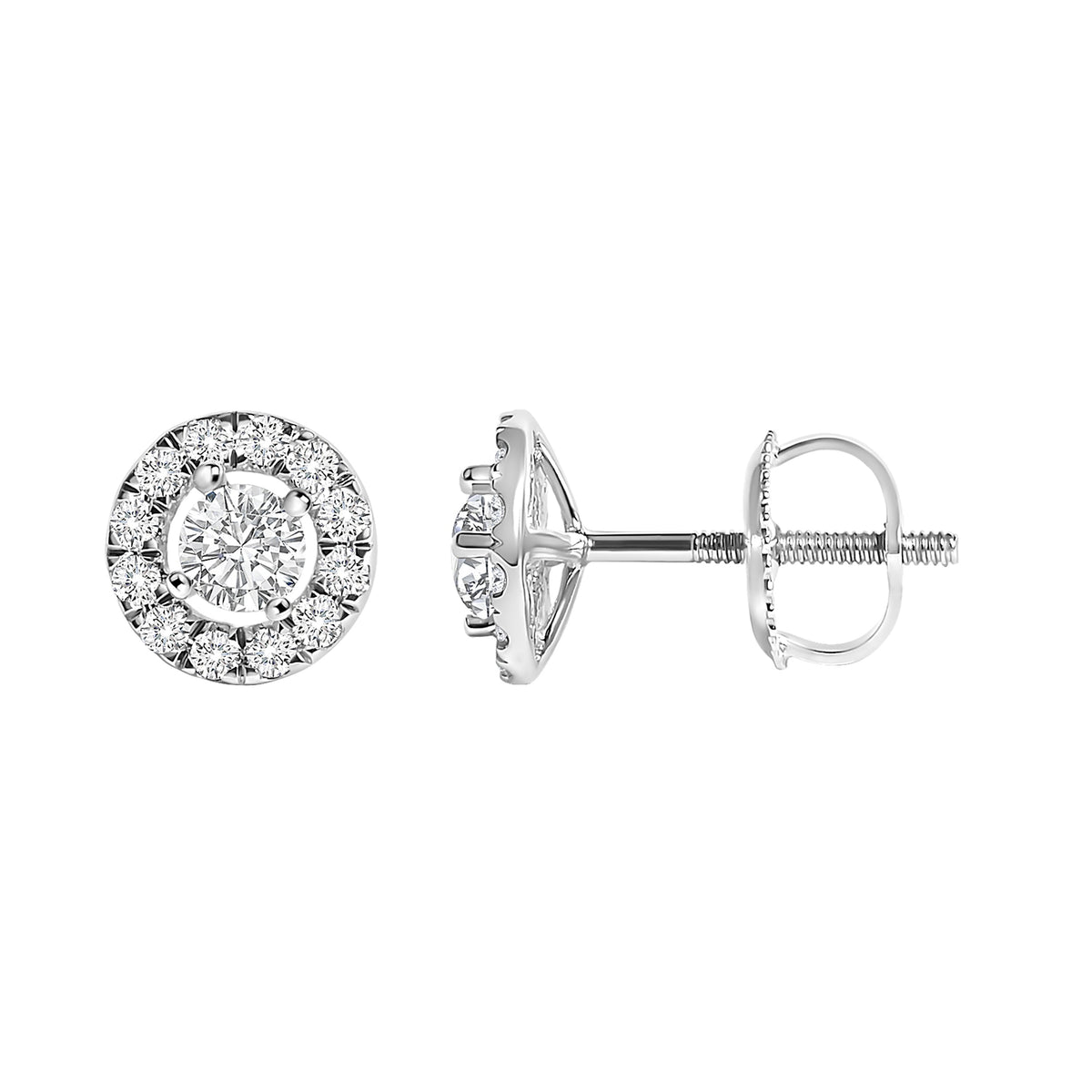 Boucles d'oreilles clous flottantes en or blanc 14 carats, diamants de laboratoire 0,75 carat (couleur F-G, pureté VS1-VS2)
