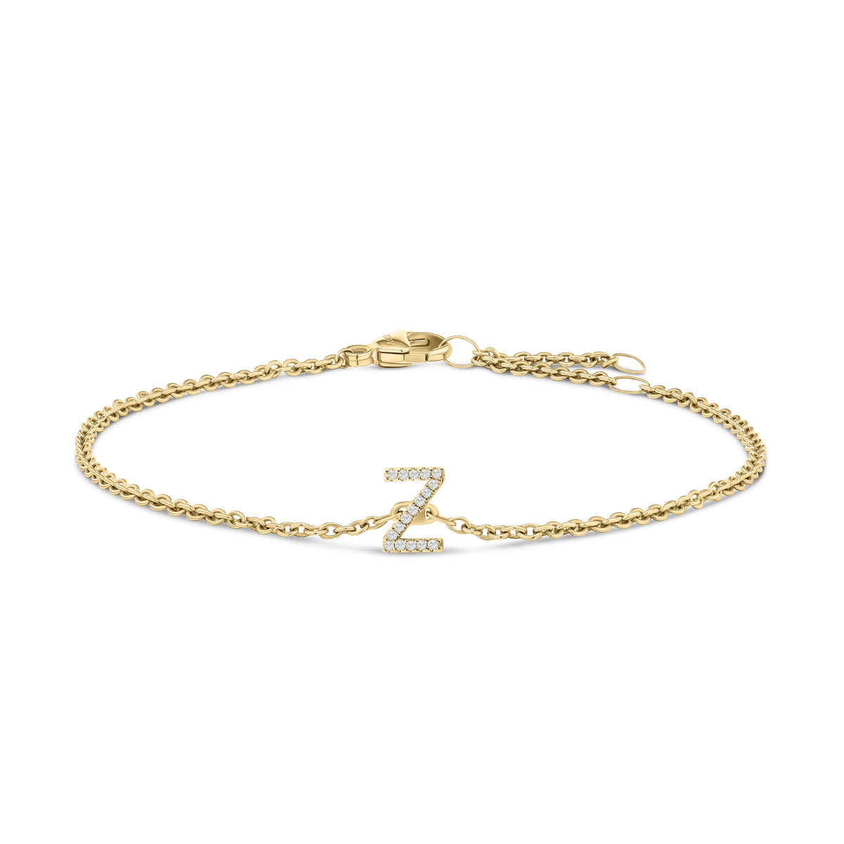 10K White Gold Diamond Accent "A" Initial Charm and Link Bracelet