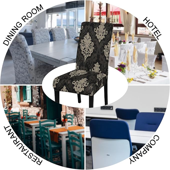 JQinHome Dining Chair Slipcover, High Stretch Removable Washable Chair Seat Protector Cover Set of 4,Chair Covers for Dining Room, Kitchen,Home Party,Wedding Ceremony(Luxe Black, 4PC)