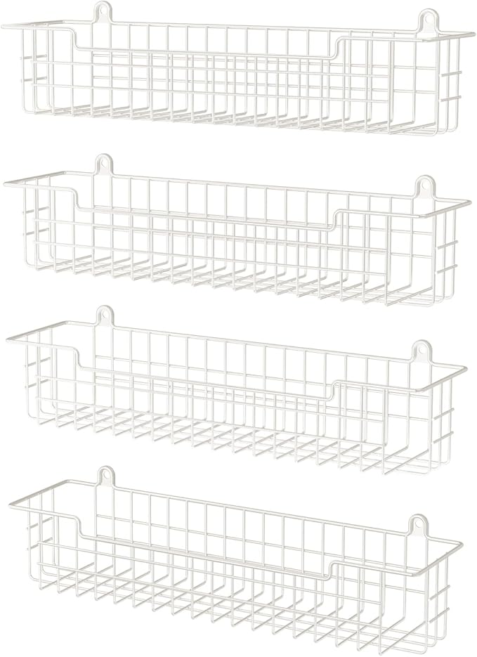 Spice Rack, 4-Pack Seasoning Organizer Wall Mount for Kitchen Storage Organization, Spice Holder Metal Shelf Saving Space for Cabinet, RV, Pantry, White