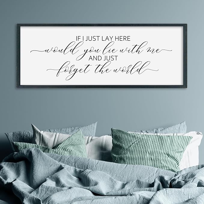 SRSZHIYUE If I Lay Here Would You Lie With Me Sign Bedroom Wall Decor Art 40"×15" Large Wood Framed Wall Hanging (Black)