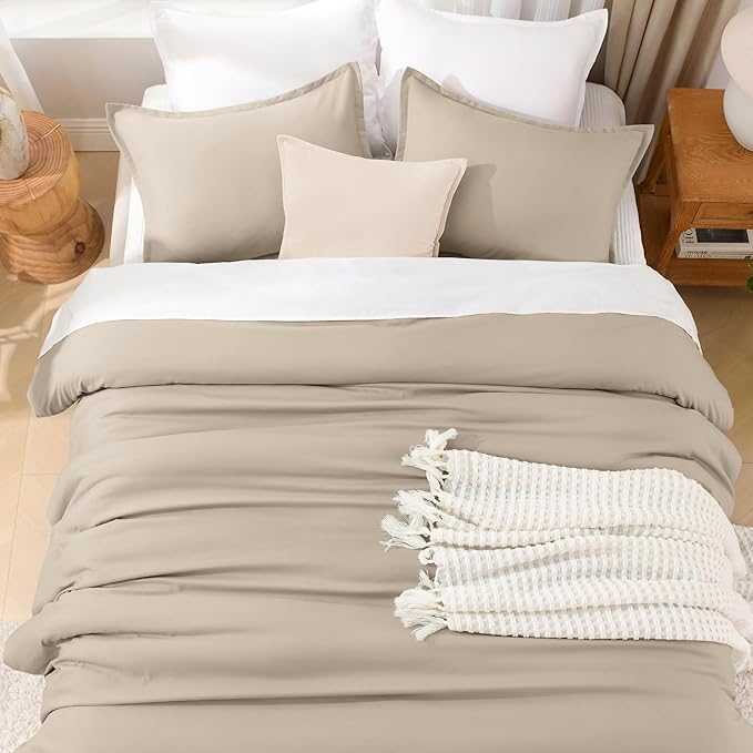 Litanika Khaki Comforter Set King Size, 3 Pieces Solid Bedding Comforter Set, All Season Down Alternative Bed Set (104x90In Comforter & 2 Pillowcases)