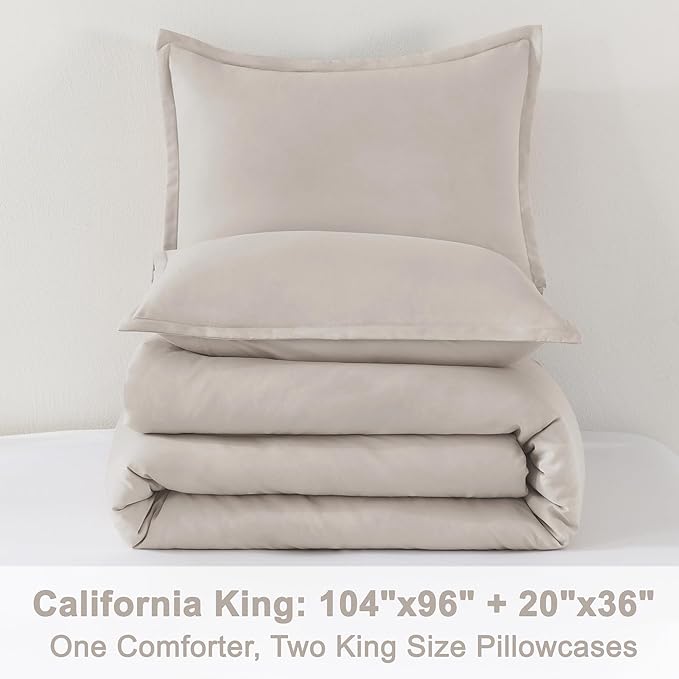 Litanika Linen Grey Comforter Set California King Size, 3 Pieces Cal King Lightweight Solid Bedding Comforter Set, All Season Fluffy Bed Set (104x96In Comforter & 2 Pillowcases)