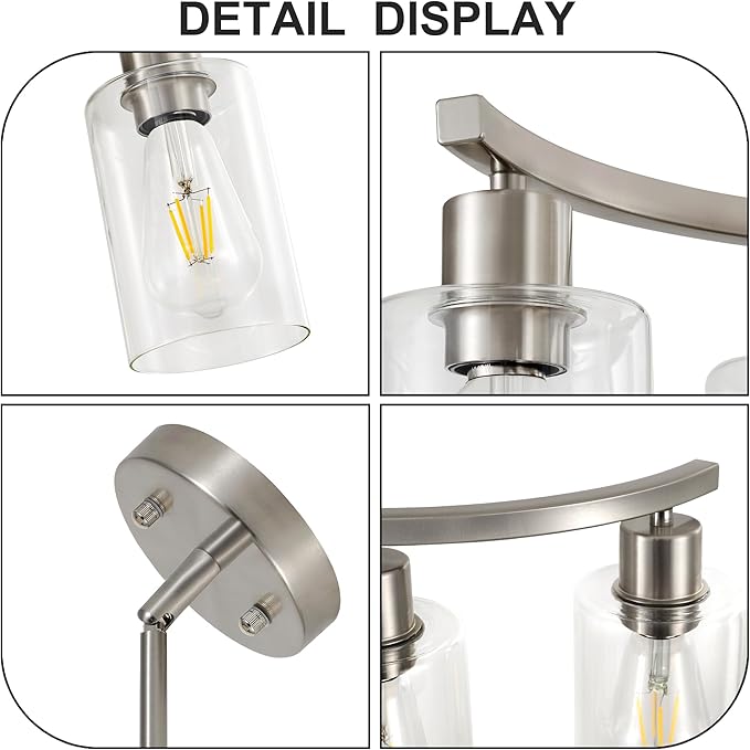3-Light Brushed Nickel Dining Room Light Fixture,Modern Kitchen Chandeliers Over Table,Adjustable Height Industrial Hanging Pendant Lights for Kitchen Island with Glass Shade