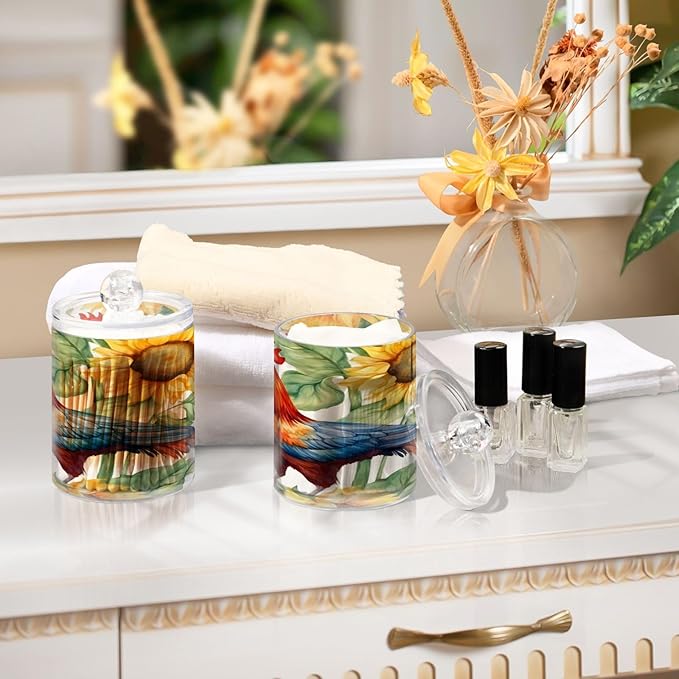 Sunflower Rooster 2PC Airtight Transparent Plastic Storage Jar, Food Storage Container Glass, Can Store Candy, Salt, Coffee Beans, With lid, Easy To Use