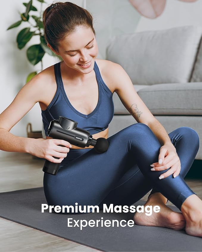 RENPHO Massage Gun with Heat, Portable Muscle Percussion Massager with Bluetooth for Back and Neck, 5 Replaceable Heads, Carry Case, Gifts for Men Women