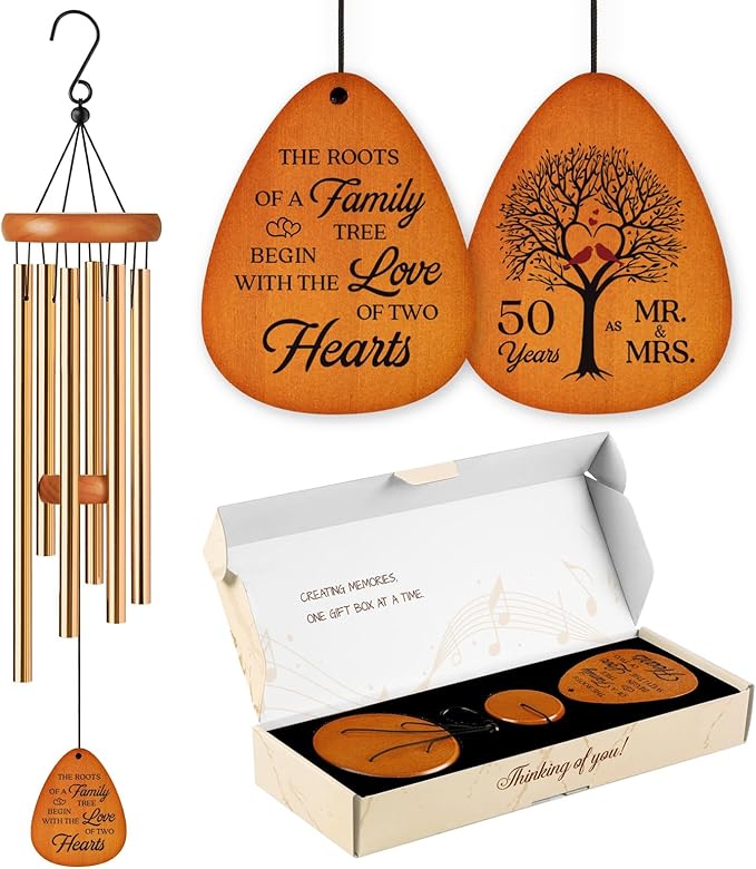 50th Wedding Anniversary Wind Chime, Happy 50th Anniversary Romantic Gifts for Couple, Parents, Wife, Husband, Friends, Golden Anniversarys Keepsake Gifts Ideas