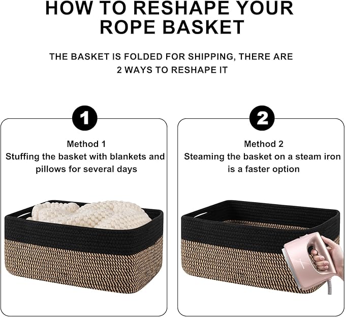 Storage Baskets for Organizing 3 Pack, Woven Baskets for Shelves, Closet Organizer Bins Empty Gift Basket Toy Storage for Toys, Books, Towels, Clothes, 15"x11.42"x6.7", Black & Yellow
