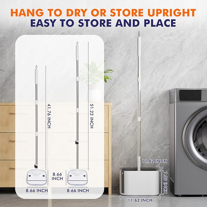 Upgraded Spin Mop and Bucket Self-Standing Mop Bucket Separate Dirty and Clean Water System Self Wringing 360° Rotating Clean Mop and Bucket Set (Light Gray, 10Pads Mop and Bucket Set)