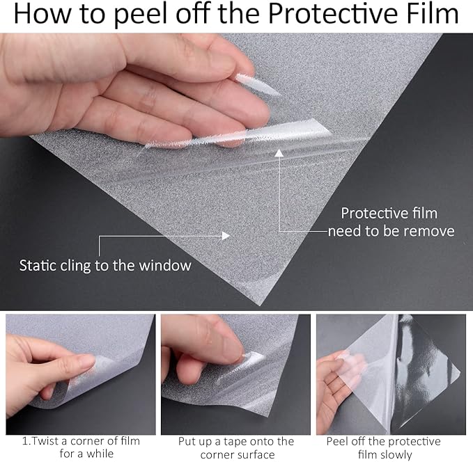 HIDBEA Frosted Window Privacy Film Heat Control UV Blocking, Static Cling Non-Adhesive Reusable Door coverings for Bathroom Home Office (Frosted 45.2 Inch x 6.5 Feet)