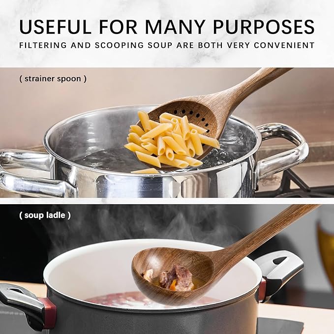 Wooden Spoons for Cooking, Nonstick Cooking Utensil Set with 8 Piece Acacia Wooden Spatulas and Spoons for Cooking, Terrific for Everyday Kitchen Tasks