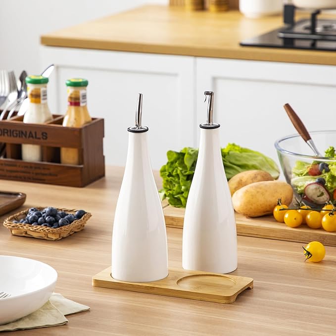 vancasso 16 Oz Ceramic Olive Oil Dispenser Bottle, Bottle Dispenser with Spout and Funnel for Kitchen,Suitable for Oil, Vinegar, Coffee Syrups & Other Liquids, White