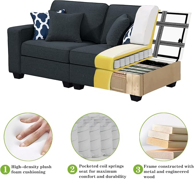 L Lengend Vansen Modular Sectional Sofa U Shaped Couch with Ottoman Modern Reversible Corner Sectional Couch for Living Room (Charcoal, U Shaped Sofa-1)