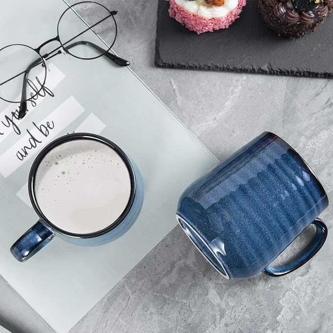 Hasense Coffee Mug Set of 4, 12 Ounce Ceramic Coffee Cups with Handle, Large Mug Set for Coffee, Tea, Chocolate, Modern Mug Gift for Men and women, Dishwasher & Microwave Safe(Blue)