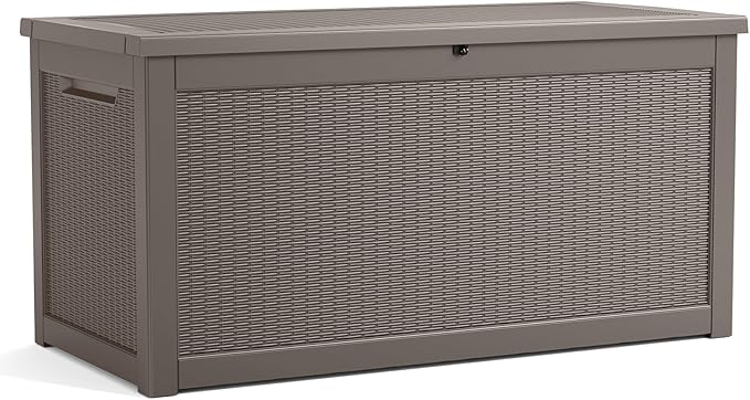 260 Gallon Resin Deck Box, Lockable Patio Outdoor Storage Box for Furniture, Garden Tools and Tools Storage, Waterproof Outside Storage Boxes - Grey