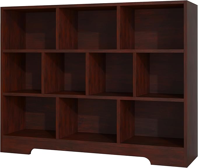 Book Shelf Set of 2, 10 Cubes Storage Organizer, 3-Tier Open Shelf Wooden Bookcase, Freestanding Cherry Bookshelf Cube Shelf for Bedroom, Living Room, Home Office
