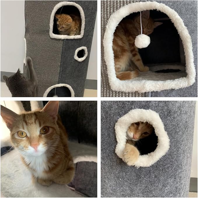 4-Level Cat House for Indoor Cats,Covered Cat Beds and Furniture with Scratch Pad,Hideaway Cave &Cushions,Modern Cat Tower Condo for Multi Small Pet and Large Cats Navy Blue