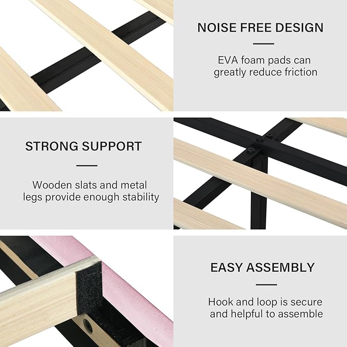 Twin Size Bed Frame, Velvet Upholstered Platform Bed with Vertical Channel Tufted Headboard and Footboard, No Box Spring Required, Easy Assembly, Pink